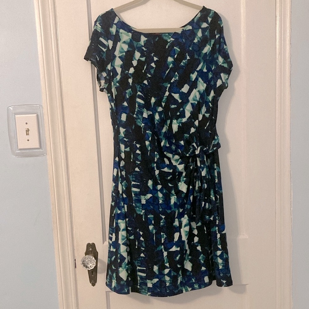 Short Sleeve Dress 👗 Merona XL Knee Length 💙💚 Blue and Green Print